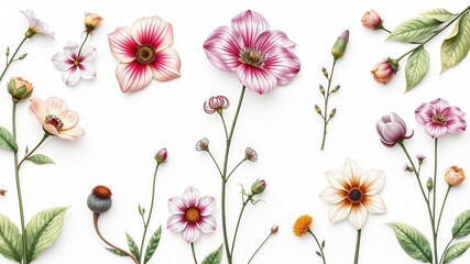 Flora and Form: Intricate Botanical Illustrations Adorned with Delicate Textures