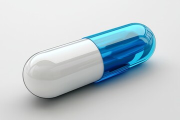 A blue and white pill set against a transparent backdrop