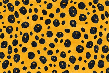 A vibrant seamless pattern featuring an exotic cheetah print with black spots on a textured golden...