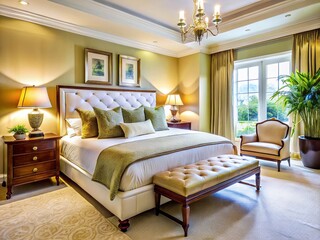 Luxury Bedroom Decor with White Bedding and Furniture Details