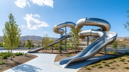 modern metal slides at a park