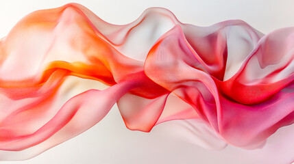 Fototapeta premium Abstract background featuring flowing, semi-transparent red silk fabric with soft folds and delicate texture – created using Generative AI