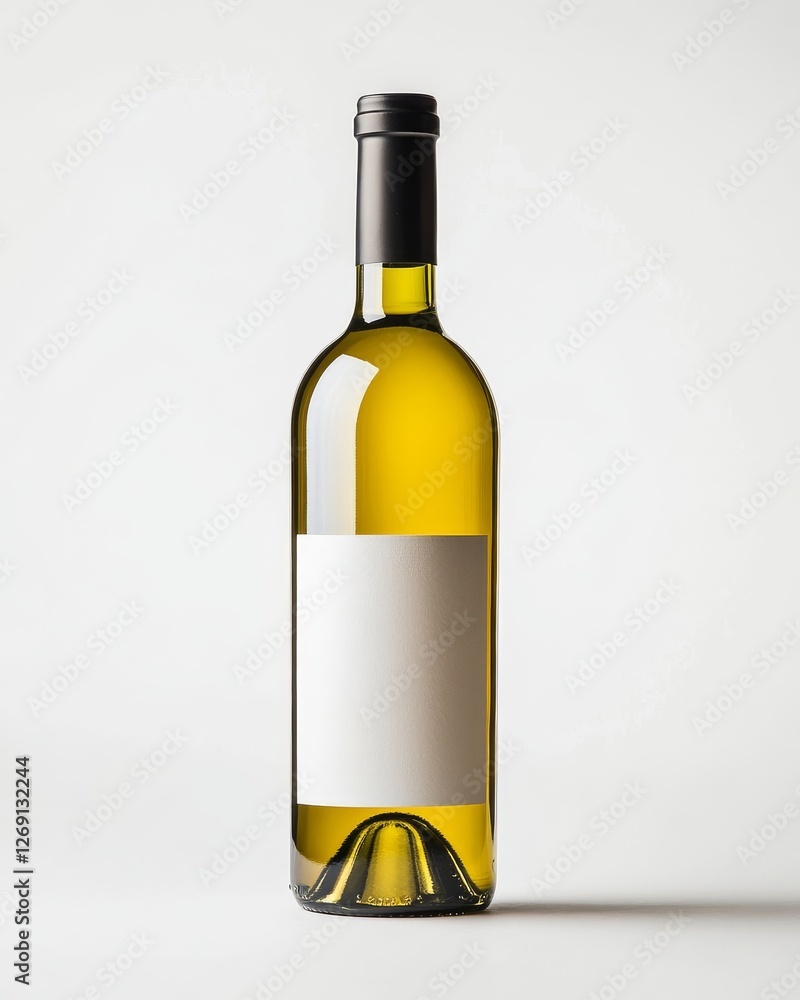 Poster isolated mock-up of a white wine bottle on a white backdrop