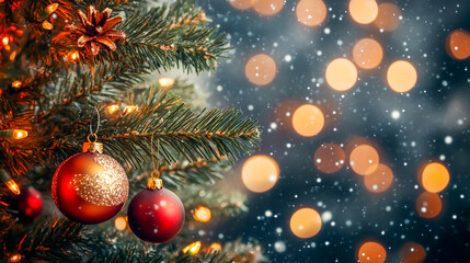 Abstract Christmas Background with Bokeh Lights, Glitter, and Festive Sparkles