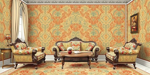 Opulent Renaissance Living Room Textiles: Timeless Elegance and Modern Charm