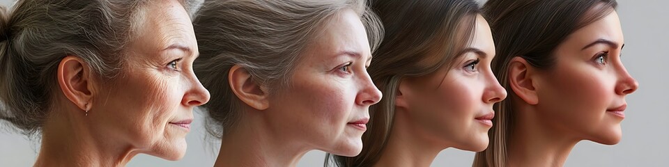 Four women of different ages in profile view, showing the aging process.