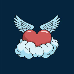 illustration of a red heart with a glossy surface, floating on a fluffy white and light blue cloud.