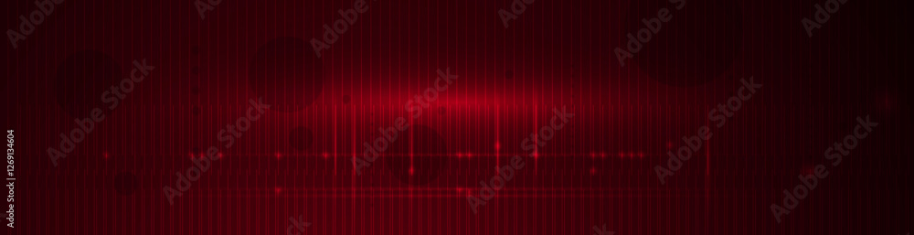 Fototapete Vector abstract digital technology. Illustration element with light, line pattern, space, dot, geometric shape on red color background. Modern graphic design for template. Futuristic, science concept