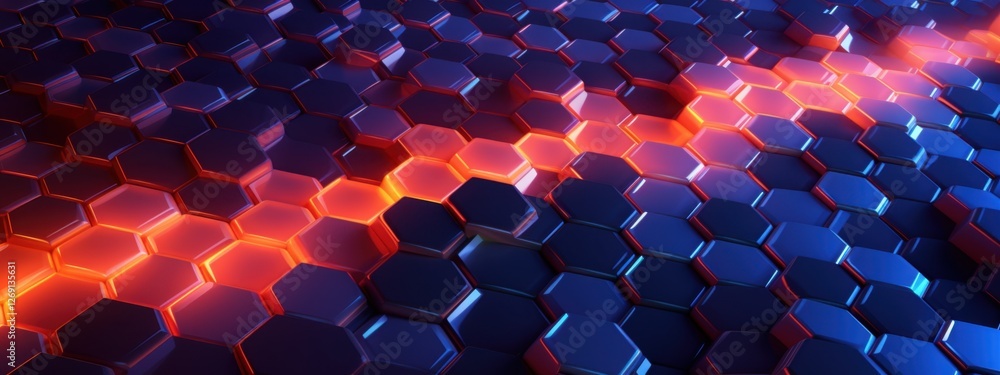 Poster abstract hexagon pattern background red and blue illuminated geometric shapes digital art design wal