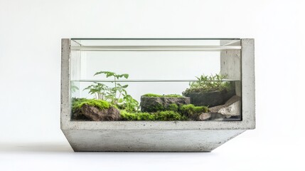 modern design a small glass terrarium with plants inside