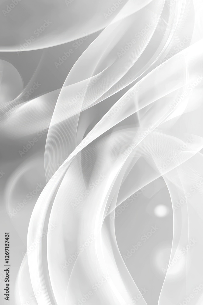 Aufkleber abstract white flowing waves against soft gray background create sense of movement and elegance. per