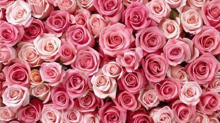 Delicate light pink roses in soft pastel blurry background for an elegant floral texture design