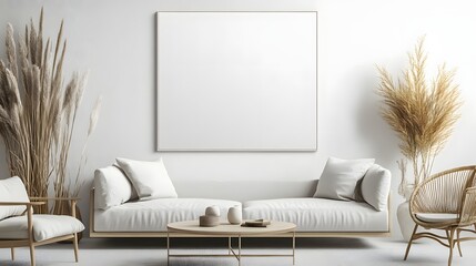 minimalist living room interior design with white sofa and pampa