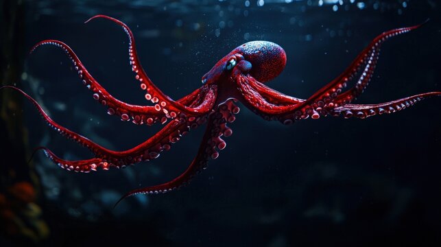 A vampire squid spreading its red webbed arms in deep, mysterious waters