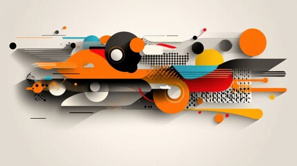 "A white background featuring overlapping bold-colored circles and squares,