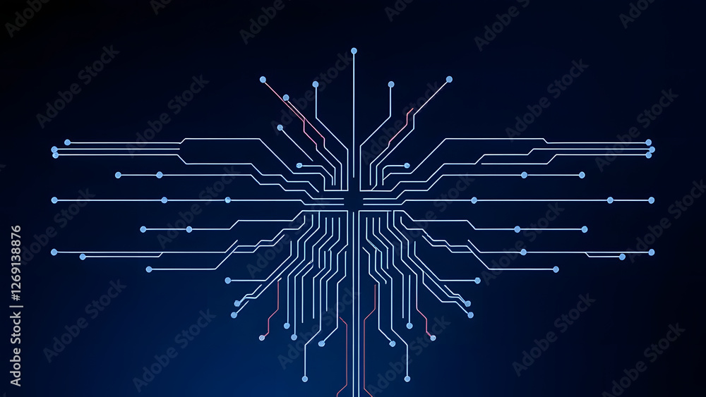 Poster a blue circuit board pattern showcases intricate electronic pathways and microchips, embodying the c