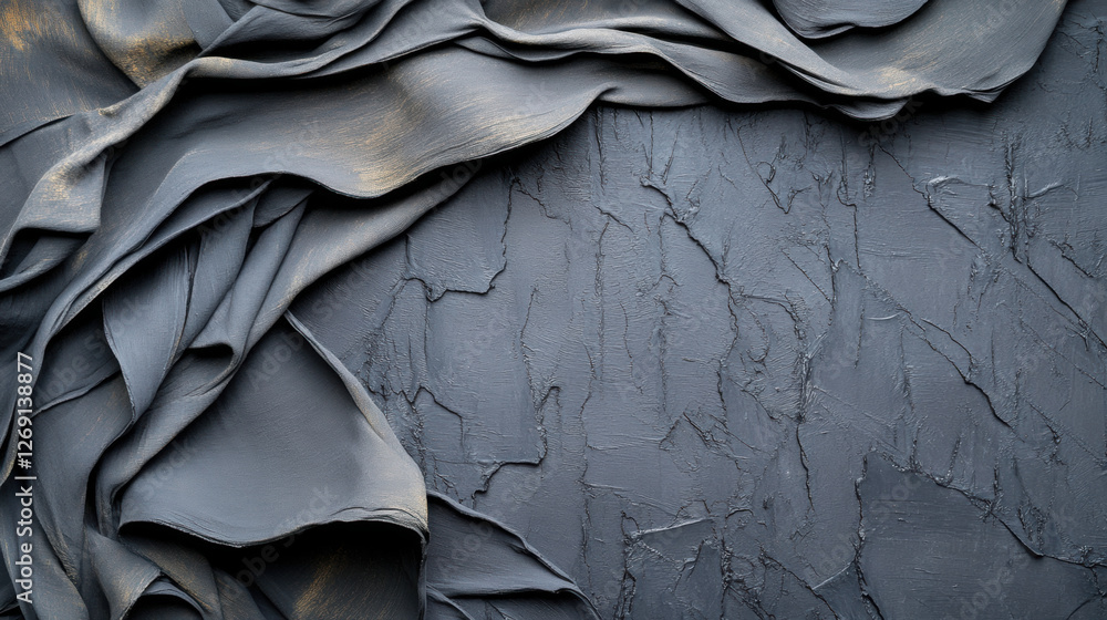 Poster bohemian background, dark textured fabric with layered folds, creating an elegant and sophisticated 