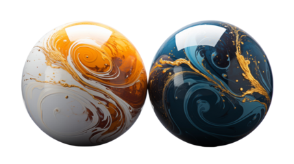 Marble Texture Spheres Abstract Elegant Design, Gold and Blue Background for Art Themes, isolated on transparent background.