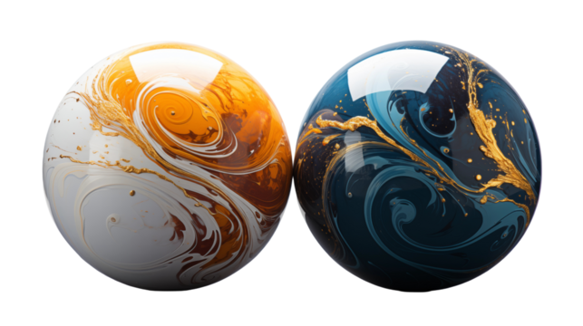Marble Texture Spheres Abstract Elegant Design, Gold and Blue Background for Art Themes, isolated on transparent background.