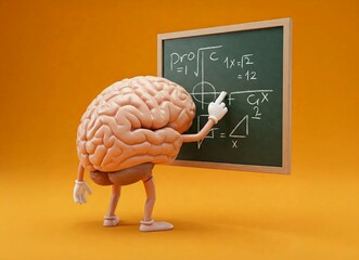 A brain doing math on a chalkboard