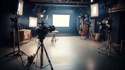 Studio Film Production Setup, Lights, Cameras, Action