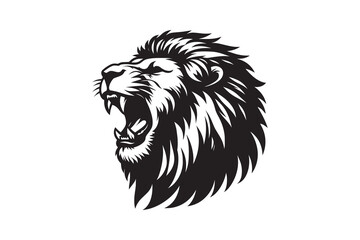 A Lion roaring silhouette with white background
