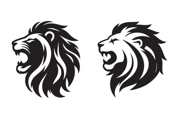 A Lion roaring silhouette with white background