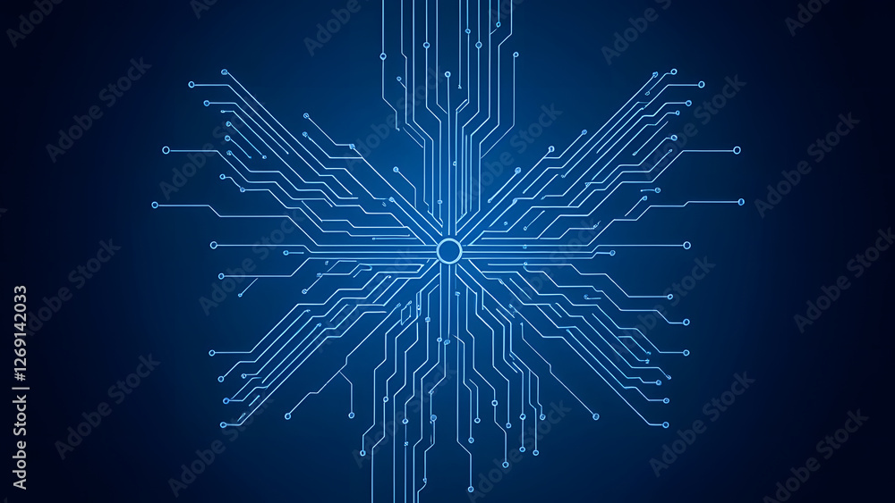 Poster a blue circuit board pattern showcases intricate electronic pathways and microchips, embodying the c