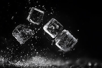 Ice Cubes Splashing in the Dark
