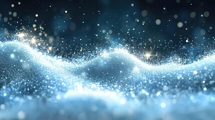 Sparkling blue waves of light create a magical atmosphere, evoking a sense of tranquility and wonder