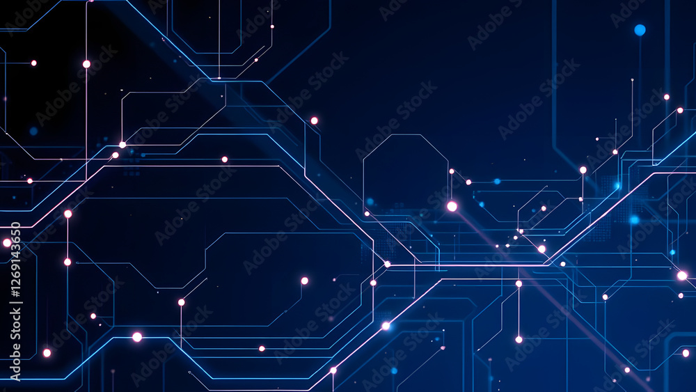 Poster a blue circuit board pattern showcases intricate electronic pathways and microchips, embodying the c