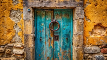 Rustic Wooden Door with Stone Lintel - Old Architecture Stock Photo