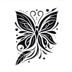 black and white butterfly tattoo design isolated on white background 