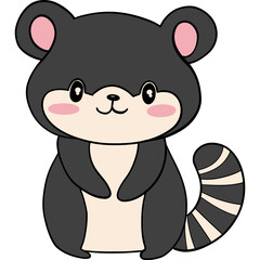 Cute cartoon character of a raccoon with a friendly expression.
