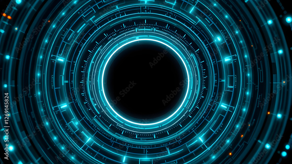 Poster abstract futuristic tech design with digital gears and blue light patterns