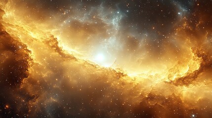 Obraz premium Stunning cosmic scene showcasing vibrant golden nebula with stars, symbolizing the vastness of space