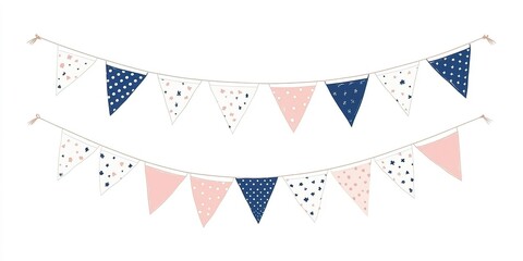 Obraz premium Colorful bunting flags in a straight line, perfect for birthday parties and carnival decor, isolated on white background
