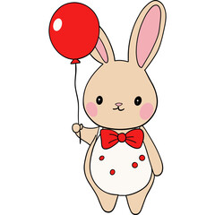 Cute bunny character holding a red balloon, wearing a bowtie.