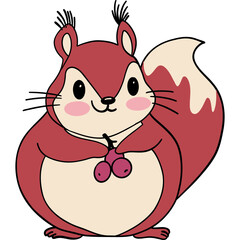 Cute cartoon squirrel holding berries with a cheerful expression.