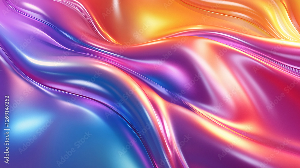 Poster abstract rainbow background with smooth curves and a glossy reflective finish, creating a bright and