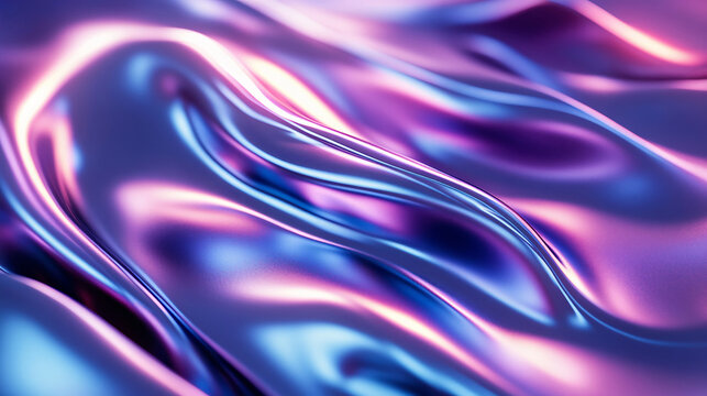 Futuristic chrome plated metal texture with smooth waves and a shimmering fusible surface that reflects light in an abstract, fluid design. Generative AI