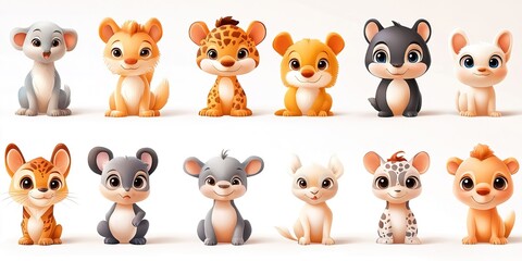 Collection of adorable 3D-rendered baby animals, vibrant and fun, set against a white background.