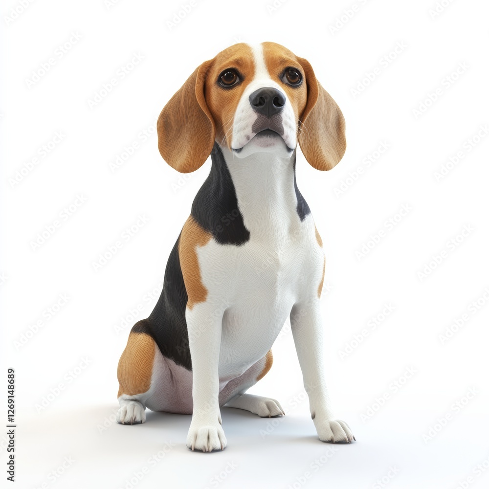 Poster 3d rendering of attentive beagle dog in a realistic pose