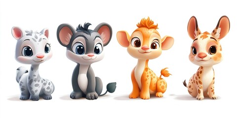 Obraz premium Adorable 3D baby animal icons set, featuring various species, isolated on white. background 