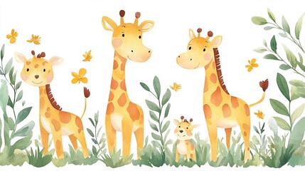 Fototapeta premium Safari animal watercolor giraffe, beautifully painted, isolated on a clean white background. 