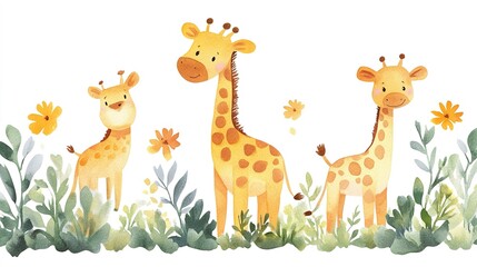 Naklejka premium Safari animal watercolor giraffe, beautifully painted, isolated on a clean white background. 