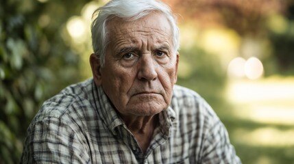 Dramatic portrait of senior man in contemplative mood outdoors. Perfect for aging with dignity, life experience, and emotional storytelling