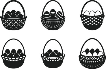 Set of Egg Basket Silhouettes – Easter and Farm Vector
