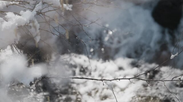 Fiume di montagna con neve