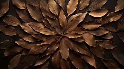 Fototapeta premium dried brown bay leaves arranged in a creative pattern on a dark background
